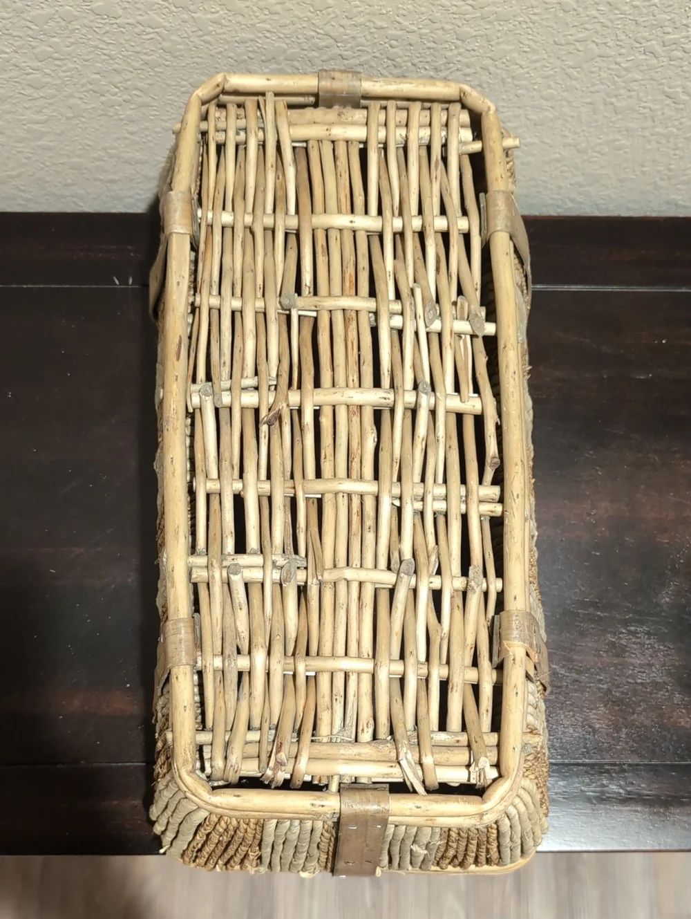 Vintage Mid-Century Handwoven Rectangular Basket - French Style - Bamboo Rattan